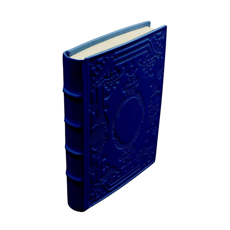 Bluette Leather diary, blue color with decoration - Conti Borbone - Milan - spine - made in Italy