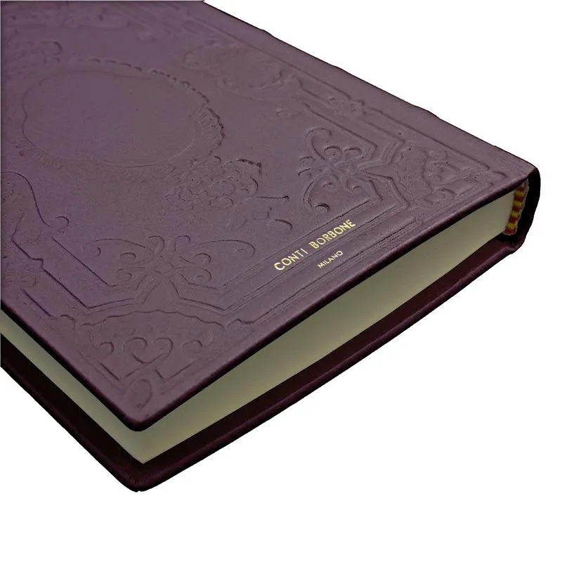 Agenda de piel berenjena, color violeta con decoración - Conti Borbone - Milán - marca - made in Italy