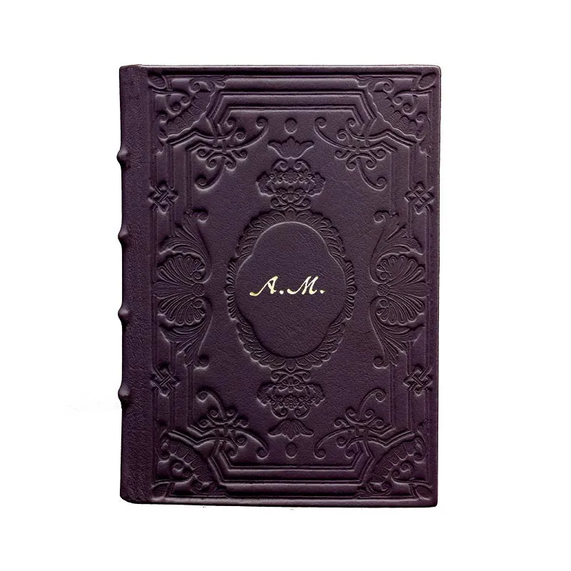 Agenda de piel berenjena, color violeta con decoración - Conti Borbone - Milán - cursiva personalizada - made in Italy