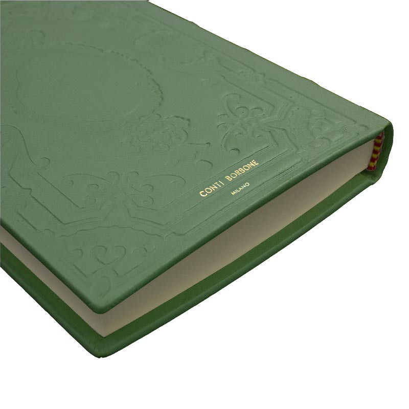 Aqua leather diary, sage color with decoration - Conti Borbone - Milan - made in Italy - Brand