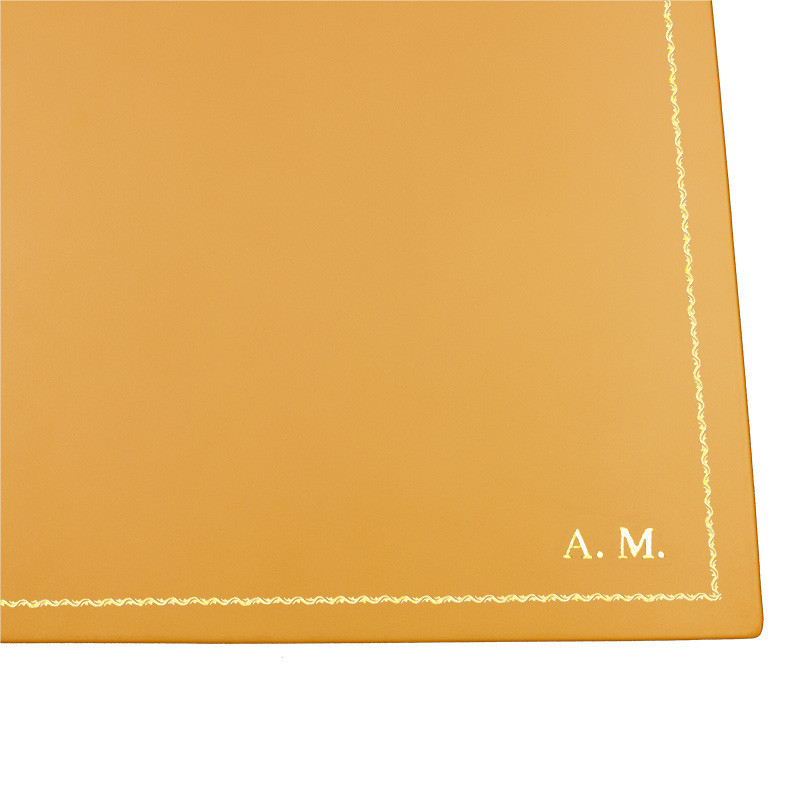 Sun leather desk pad, yellow calf leather - Conti Borbone - Customizable mat - decoration 90 - block letters