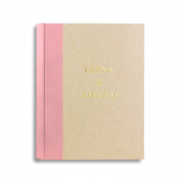 Camelia photo album with leather back in pink color and parchment paper - Conti Borbone - block letters customization