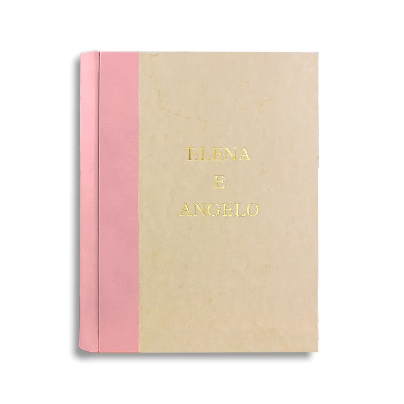Camelia Fotoalbum mit Lederrücken in rosa Farbe und Pergamentpapier - Conti Borbone - Blockbuchstaben Personalisierung