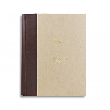 Album foto Cioccolato con dorso in pelle di colore marrone e carta pergamena - Conti Borbone - personalizzazione corsivo