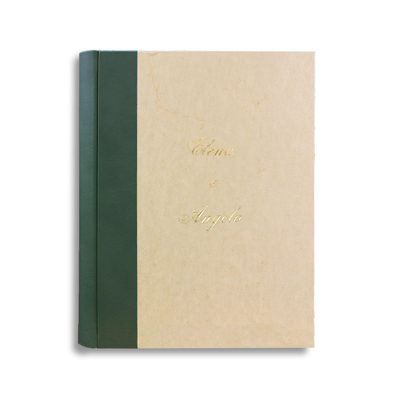 Photo album Pine with green leather spine and parchment paper - Conti Borbone - italics customization