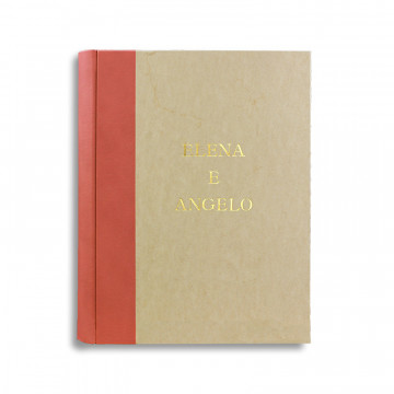 Photo album Corallo with orange leather spine and parchment paper - Conti Borbone - block letters customization