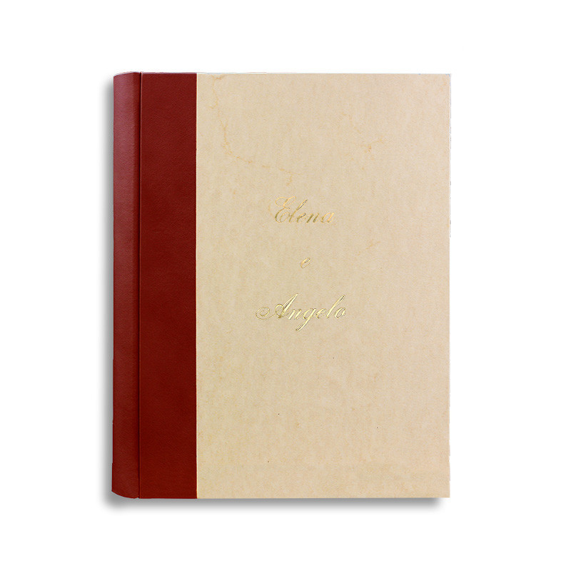 Album foto Fragola con dorso in pelle di colore rosso e carta pergamena - Conti Borbone - personalizzazione corsivo