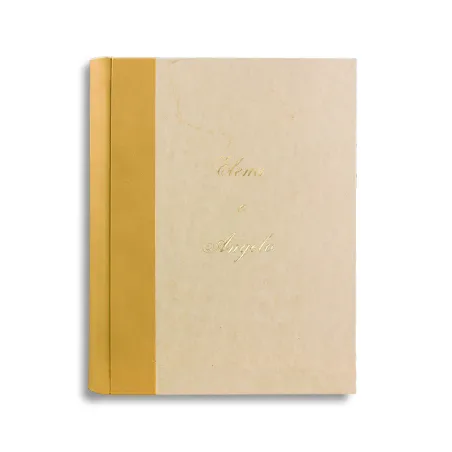 Album photo Ocre avec dos en cuir jaune et papier parchemin - Conti Borbone - italique personnalisable