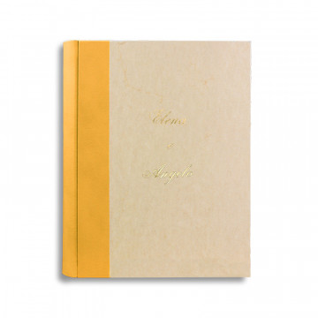 Photo album Sun with yellow leather spine and parchment paper - Conti Borbone - italics customization