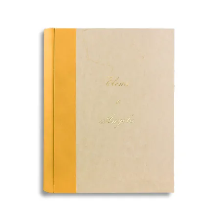 Fotoalbum Sun mit gelbem Lederrücken und Pergamentpapier - Conti Borbone - kursiv personalisierbar