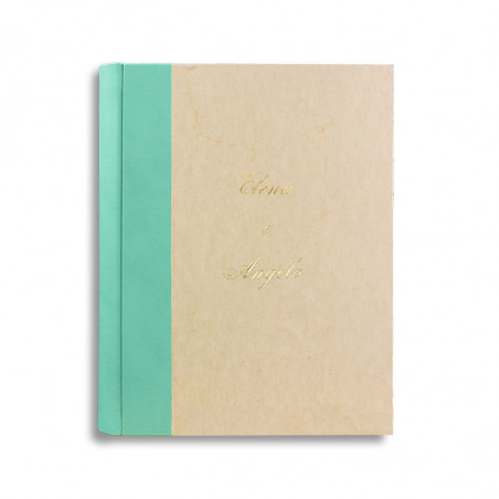 Photo album Turquoise in light blue leather spine and parchment paper - Conti Borbone - italics customization