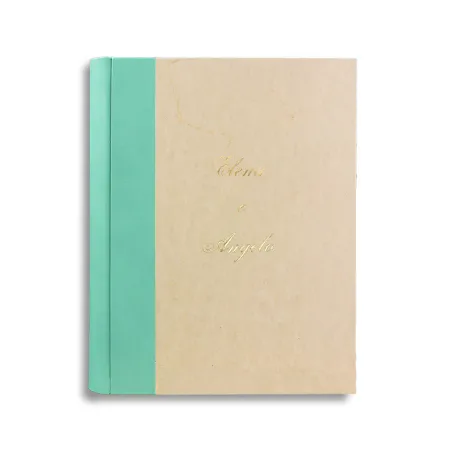 Fotoalbum Türkis mit hellblauem Lederrücken und Pergamentpapier - Conti Borbone - kursiv personalisierbar