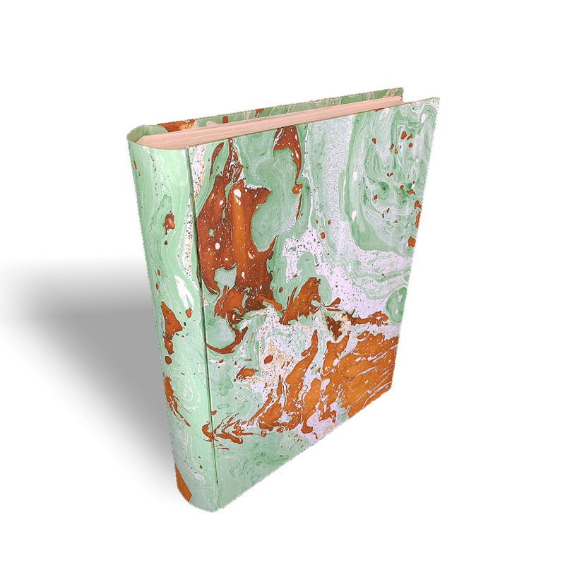 Photo album in marbled paper green brown white Veronica - Conti Borbone - standard spine