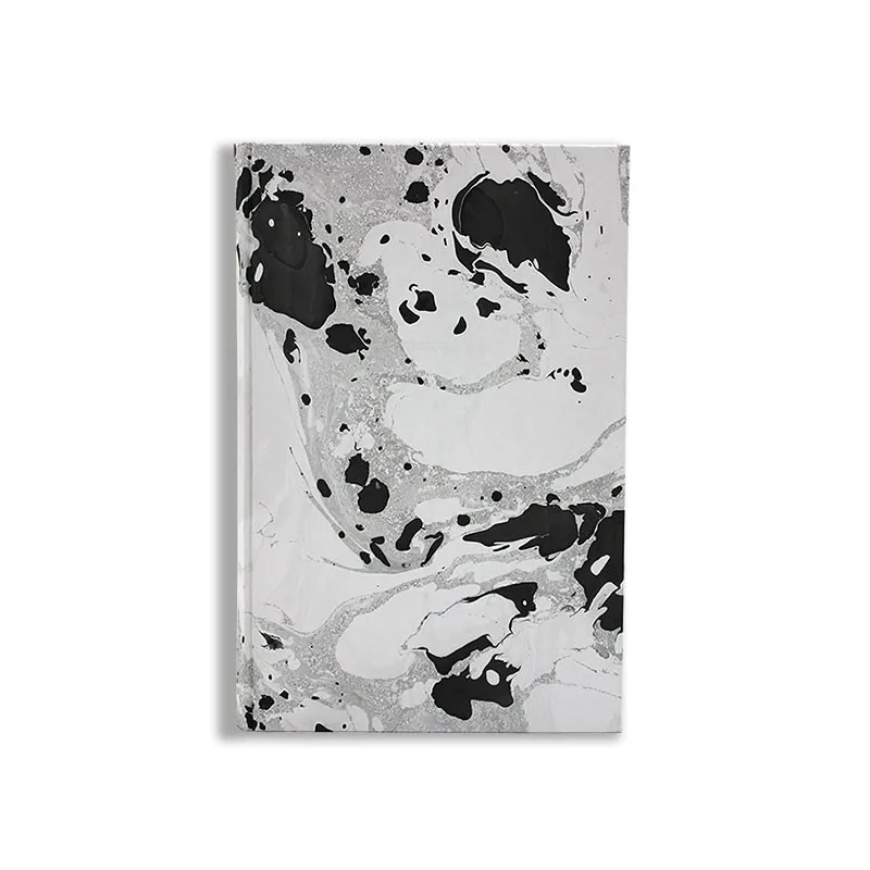Perla hand marbled paper notebook, gray and black colors - Conti Borbone - made in Italy