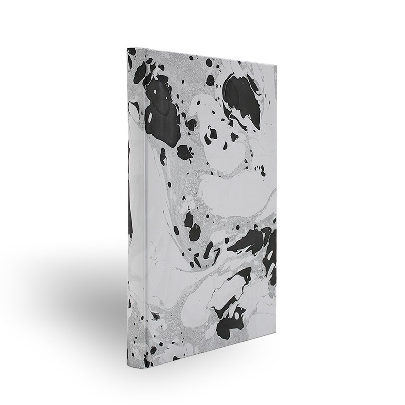 Perla hand marbled paper notebook, gray and black colors - Conti Borbone - made in Italy - spine