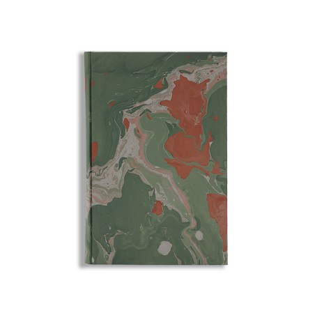 Roby hand marbled paper notebook, green and red colors - Conti Borbone - made in Italy