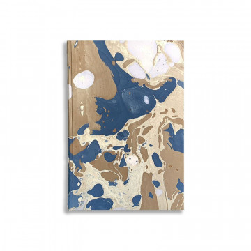Quaderno in carta marmorizzata a mano bianca blu marrone Sonia - Conti Borbone - fronte